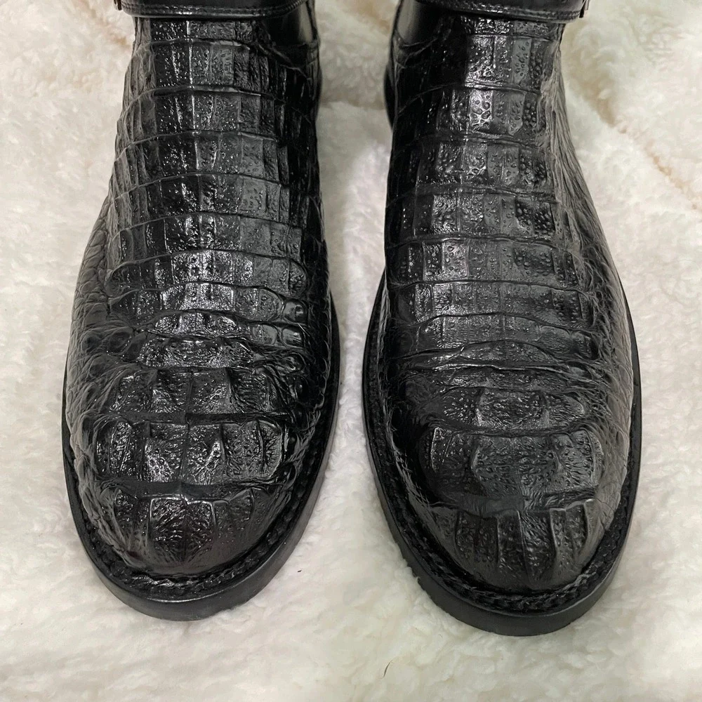 Caboots Alligator Leather Mens Custom Size 10.5 Engineer Boots Black *READ
